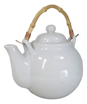 Sleek White 35oz Bone China Ceramic Tea Pot Teapot With Bamboo Handle Co... - $18.99