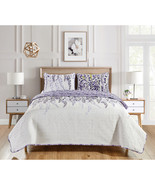  3 Piece Quilted Bedspread Set   Lavender Floral Print - 3 Piece Quilt S... - $76.25