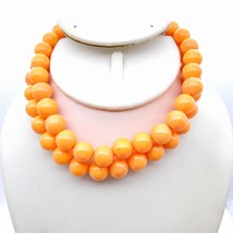 Happy Coral Lucite Bead Necklace, Retro Bright Double Strand Choker, Vintage - £22.19 GBP