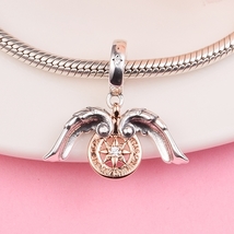 2022 Two-tone 925 silver,Rose Gold Celestial Compass Angel Wings Dangle Charm - £13.52 GBP