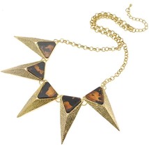 VTG Retro Art Deco Style Faux Brown Tortoise Shell Luster Triangular Necklace - £7.90 GBP