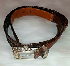 M Brighton Women&#39;s Brown Braided Silver Buckle Belt Embellished As Is - £13.15 GBP