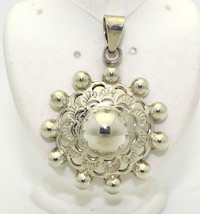 Embossed &amp; Bead Accented Pendant Real Solid .925 Sterling Silver 13.3 G - £59.11 GBP