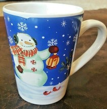 Christmas Coffee Cup Mug Snowman Lantern Blue Red Birds 12 Oz Studio 33 - £8.56 GBP