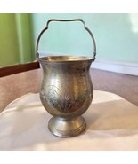 Vintage Etched Silver Plated Deco Bowl Vase With Handle Floral Design Ar... - $43.35