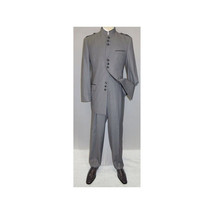 Mens Apollo  King  Banded Collarless suit Chinese Mandarin Wide leg AG93 Gray image 10