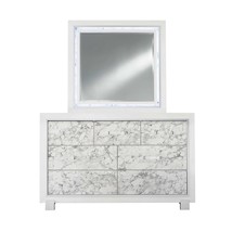 Modern White Mirror With Faux Marble Border Detail Led Lightning - $631.86