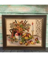 Vintage Finished Cross-Stitch Needlepoint Framed Art Harvest Thanksgivin... - $854.98 MXN