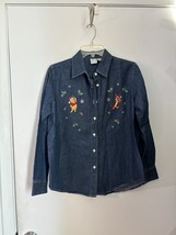 DISNEY Winnie The Pooh Christmas Shirt Denim Embroidered Med Vintage Met... - $377.91 MXN