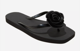 Shade &amp; Shore Womens Black Rosie Rosette Thong Flip Flop Sandals 8M US N... - $130.95 MXN