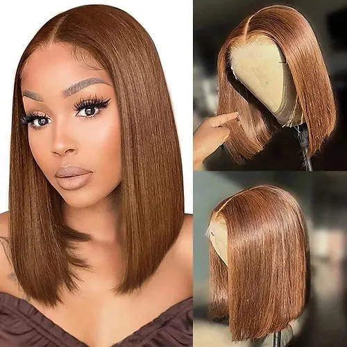 14&quot; Chocolate Brown Straight HUMAN T-Part Wig - $217.26