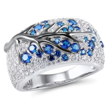 Tree Of Life Ring Full Of Shiny Zircon Elegant Alloy Ring  - New - Blue Size 8 - £10.20 GBP