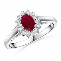 ANGARA Princess Diana Inspired Ruby Ring with Diamond Halo for Women in 14K Gold - £684.94 GBP