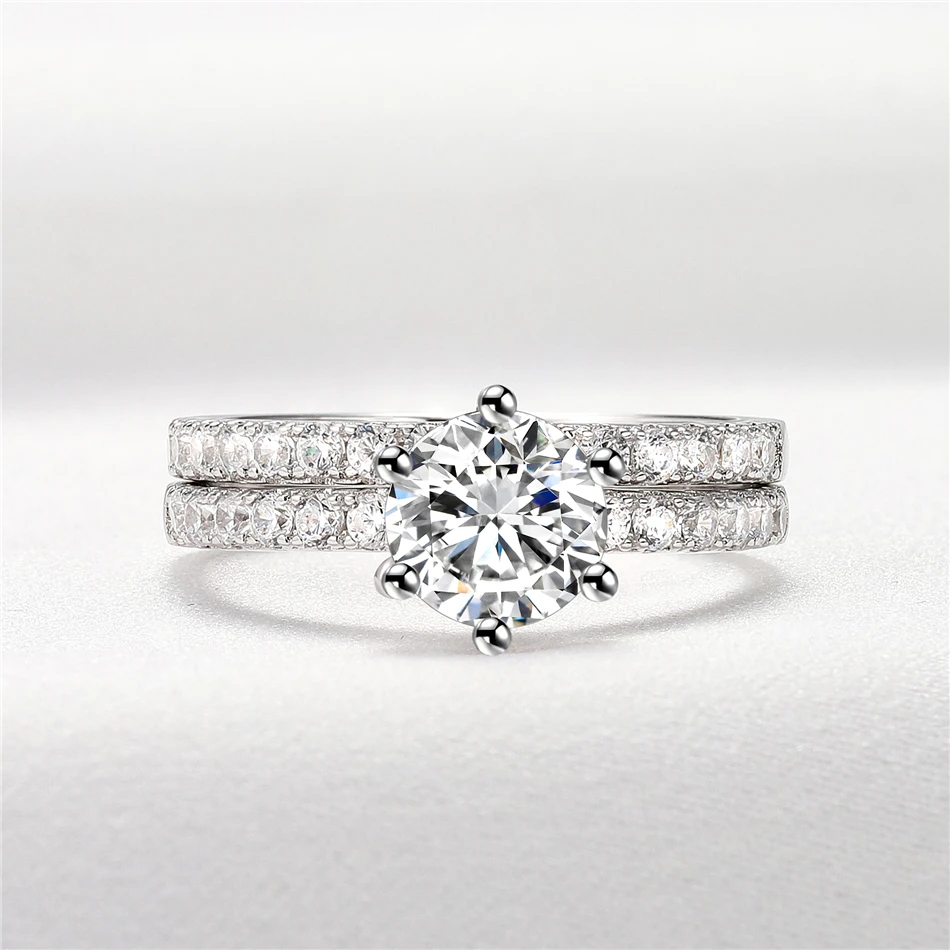 Solid 925 Sterling Silver White Gold Zircon CZ Engagement Ring Set Women Fine Je - £40.93 GBP