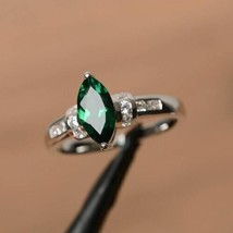2Ct Marquise Simulated Emerald Engagement Ring 14K White Gold Plated Silver - £94.95 GBP