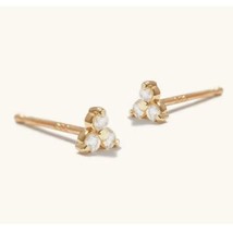 0.06CT Round Natural Diamond Three Stone Stud Earrings 14K Yellow Gold Plated - $137.12