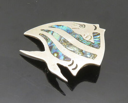 MEXICO 925 Silver - Vintage Abalone Shell Striped Fish Brooch Pin - BP7791 - £45.23 GBP