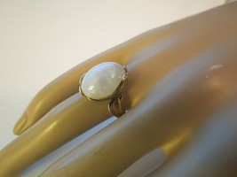 Sterling Silver Vermeil Ring White Oval Stone 18mm High Size 6 Open Work Shank - £27.37 GBP