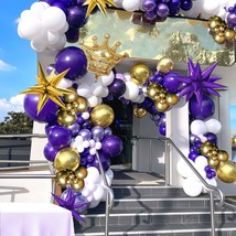 Dark Purple And Gold Balloon Garland Kit 126Ppcs Luxury Double Stuffed Light Lil - £28.90 GBP