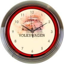 Volkswagen Beetle Vintage Look Auto Car Garage Neon Light Neon Clock 15"x15" - $85.99