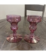 WV Specialty Iridescent Pink Glass Handblown Candlesticks Pair Candle Ho... - $54.14 CAD