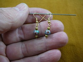 (ee610-1) Turquoise blue pink flower CLOISONNE one bead dangle EARRINGS Jewelry - £8.35 GBP