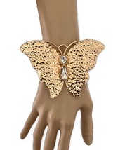 Luxurious Golden Chunky Statement Huge  Butterfly Hinge Bracelet Stage Jewelry - £17.48 GBP