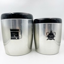 West Bend Vintage Silver &amp; Black 2 Canister Set Retro Flour Sugar - £19.65 GBP