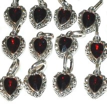 Heart Pendants w/ Dark Ruby Red Faceted Glass Stone - 12 in a pack - £24.66 GBP