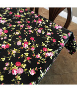 58&quot;x144&quot; Inch - Tablecloth Black Vintage Floral Cotton - £56.60 GBP