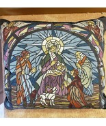 Christmas Holiday Decor Pillow Stained Glass Pattern Nativity Scene Holy... - £3.89 GBP