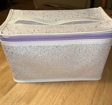 Clinique Skincare Makeup Beauty Cosmetic Train Case Bag Glitter White/Purple - £7.90 GBP