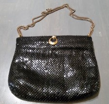 Whiting &amp; Davis Black Mesh Vintage Shoulder Bag Chain Strap Black Gold 9x10 - £25.36 GBP
