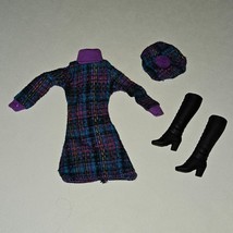 VTG Barbie Fashion Avenue Fall Purple Blue Knit Dress Hat Tall Black Boo... - $29.65