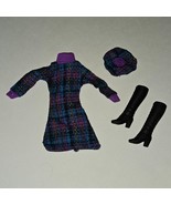 VTG Barbie Fashion Avenue Fall Purple Blue Knit Dress Hat Tall Black Boo... - £23.49 GBP