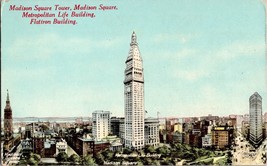 Vtg Postcard Madison Square Tower, Madison Square, Met Life, Flatiron Bldg. - £5.10 GBP