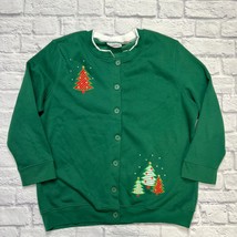 Vintage Speculation Womens Cardigan Sweatshirt Green Size 1X Christmas Tree - £22.16 GBP