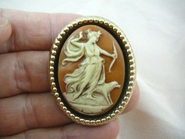 (cm22-18) Diana bow hunting with dog orange CAMEO Pin Pendant Jewelry NECKLACE - $35.52