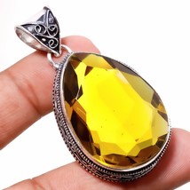 Lemon Topaz Vintage Style Gemstone Handmade Ethnic Pendant Jewelry 2.30&quot; SA 2329 - £7.06 GBP