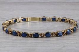 9 Ct Round Cut Simulated Blue Sapphire  Bracelet Gold Plated 925 Silver  - £159.12 GBP