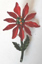 POINSETTIA Brooch Pin Christmas Enamel Flower Power 2 1/2 Inches Tall No... - $14.95