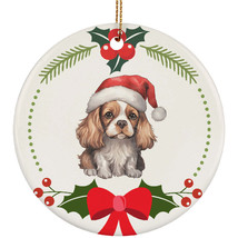 Funny Cavalier King Puppy Dog Santa Hat Christmas Ornament Ceramic 3&quot; Gift Decor - £11.83 GBP