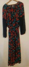 Torrid Floral Chiffon Maxi Dress Black Lace Long Sleeves Size 3 3X Flowers Vines - £21.63 GBP