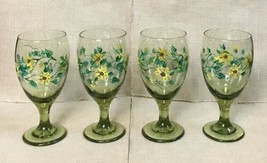 Hand Painted Sunflowers Tinted Water Goblet Set Of Four Farmhouse Cottag... - £24.85 GBP