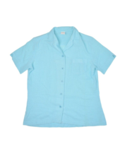 Vintage Jantzen Shirt Womens S Blue Short Sleeve Button Up Made in USA - $17.29