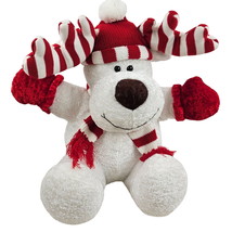 Fiesta Holiday Moose White Chenille Crochet Hat Scarf Mitts Stuffed Animal Plush - £19.57 GBP