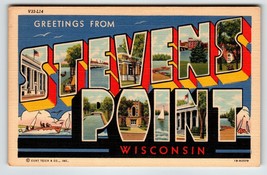 Greetings From Stevens Point Wisconsin Large Letter Postcard Curt Teich Unused - £30.16 GBP