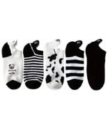 5 Pairs of Cow Stripe Socks Low Cut Ankle White Black Women&#39;s Stockings ... - £12.99 GBP