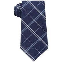 TOMMY HILFIGER Navy Blue Multi Grid Plaid Solid Tail Silk Blend Classic Tie - £19.51 GBP