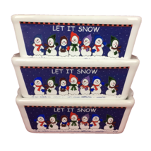 Christmas Mini Loaf Ceramic Baking Dishes Snowman Let It Snow Set of 3 - $17.76